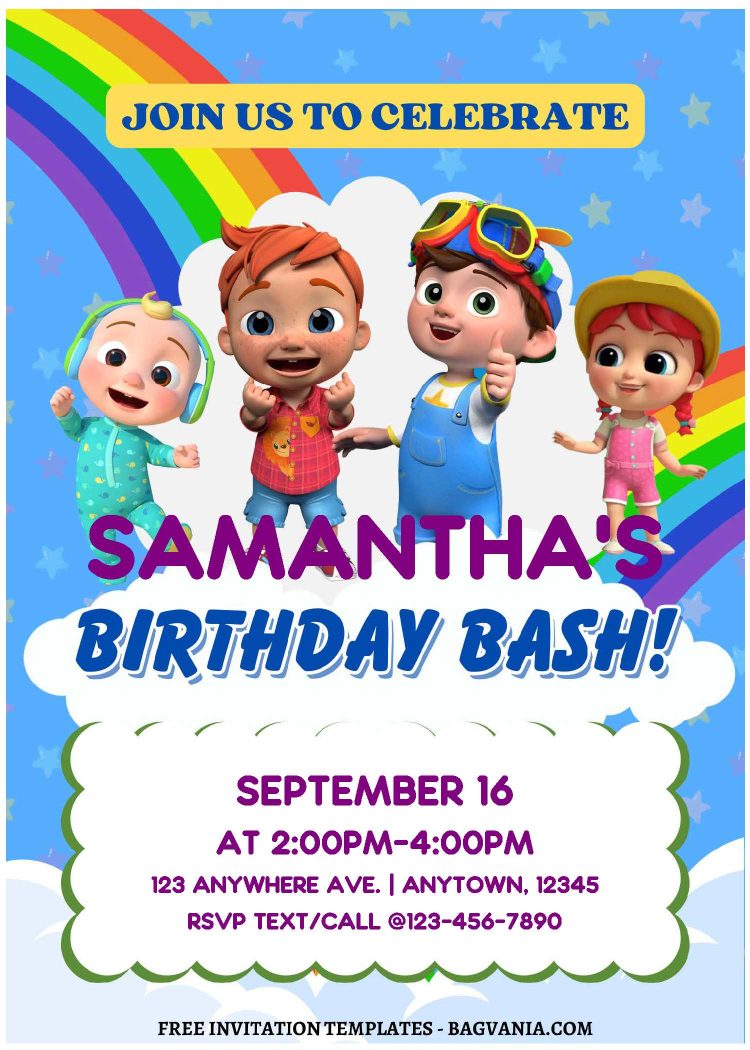 Free Editable PDF Cheerful Cocomelon Birthday Bash Invitation Templates FREE Printable