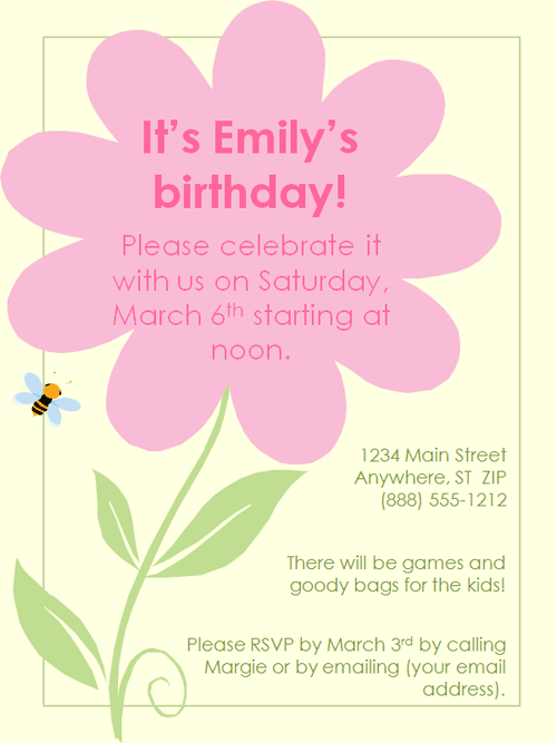Flower Birthday Party Invitation Template