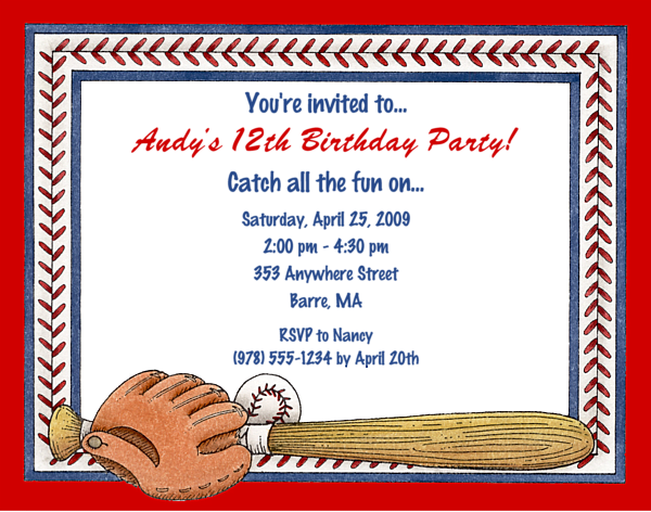 12th Baseball Party Invitation Ideas