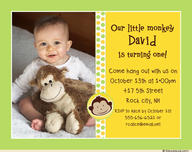 1st Monkey Birthday Invitations