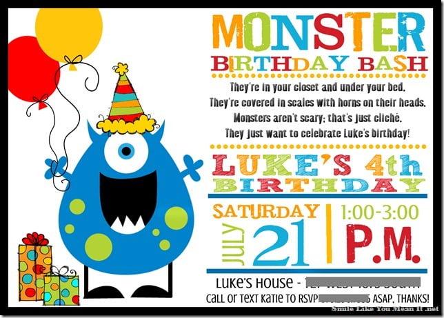 4th Monster Birthday Invitations
