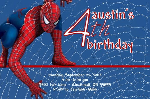 4th Spiderman Birthday Invitations