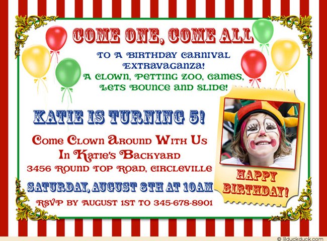 5th Circus Party Invitation Ideas