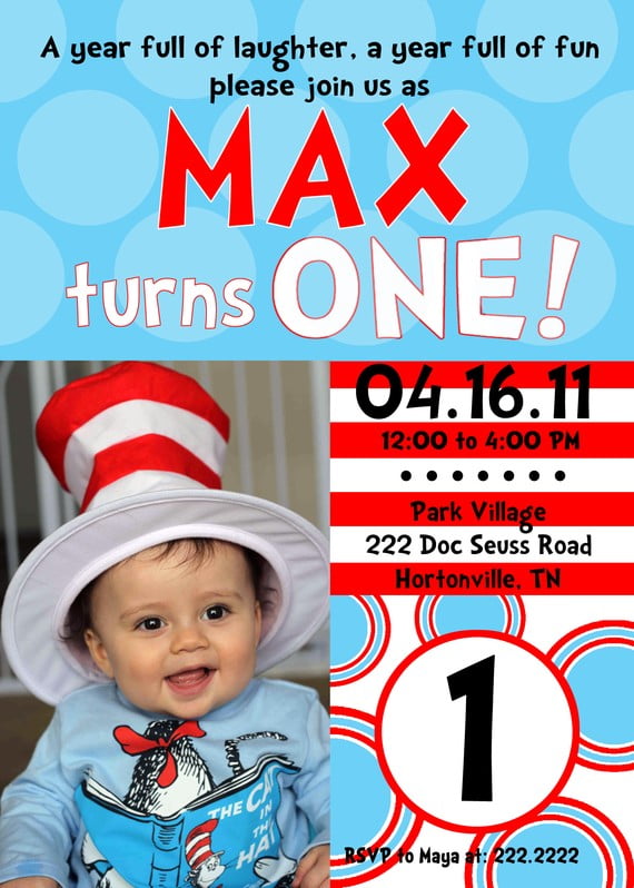 Cute Dr Seuss Birthday Invitations