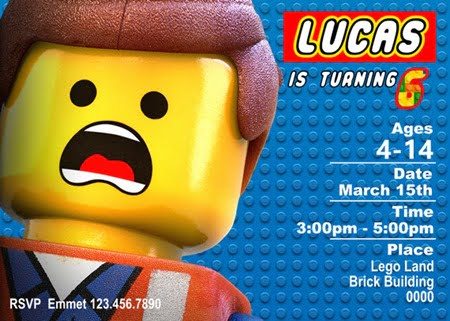 Emmet Lego Birthday Party Invitation