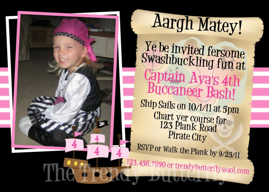 Girls Pirate Birthday Invitations
