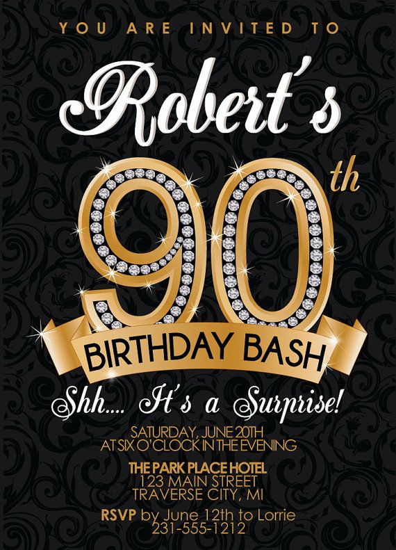 Golden 90th Birthday Invitations