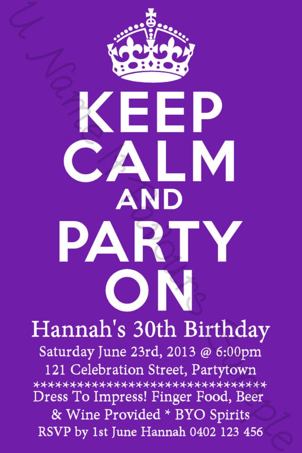 Keep Calm 30th Birthday Invitations Ideas