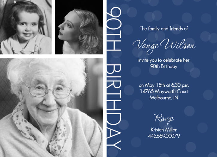 Now and then 90th Birthday Invitations
