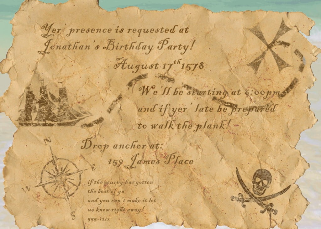 Old map Pirate Birthday Invitations