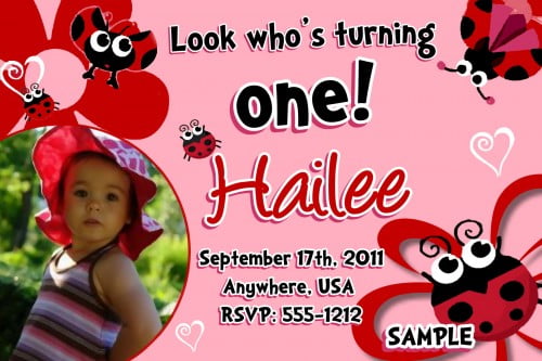 Pink Ladybug Birthday Invitations