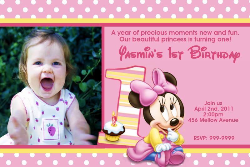 Pink Minnie Mouse 1st Birthday Invitations