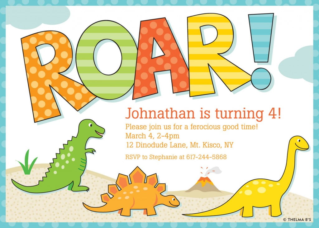 Roar Dinosaur Birthday Party Invitations