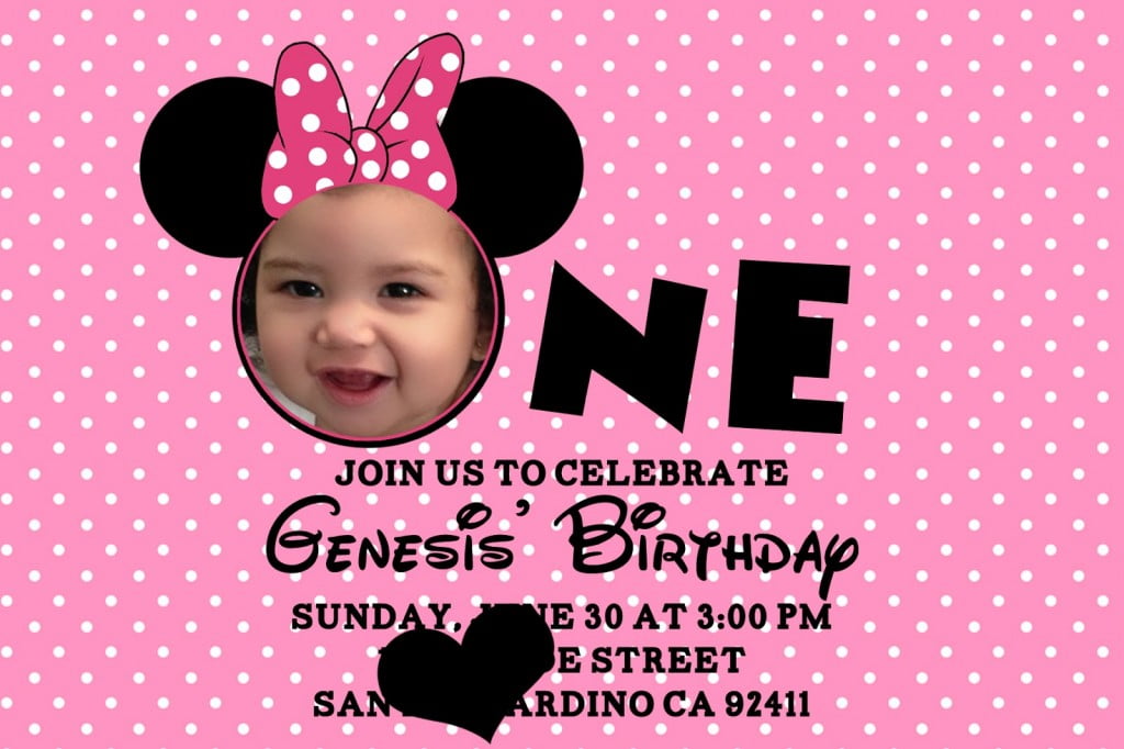 Simple Minnie Mouse 1st Birthday Invitations