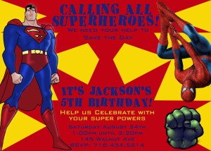 Superman Superhero Birthday Party Invitations