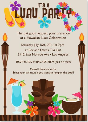 Tiki Luau Birthday Party Invitation Wording