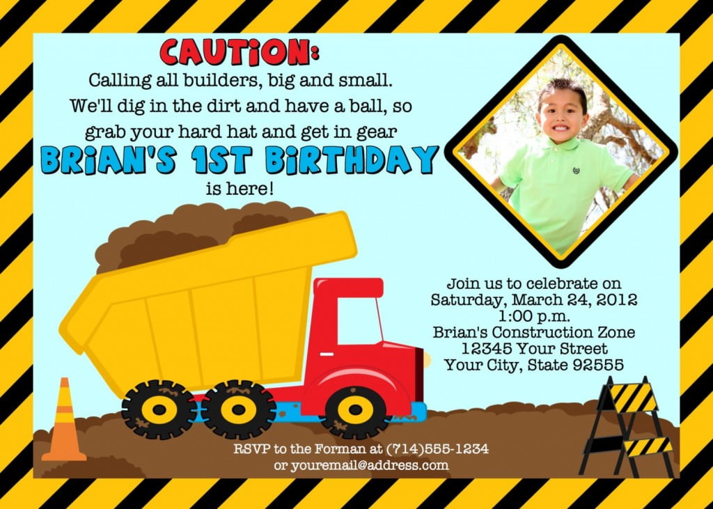 1st Construction Birthday Invitations