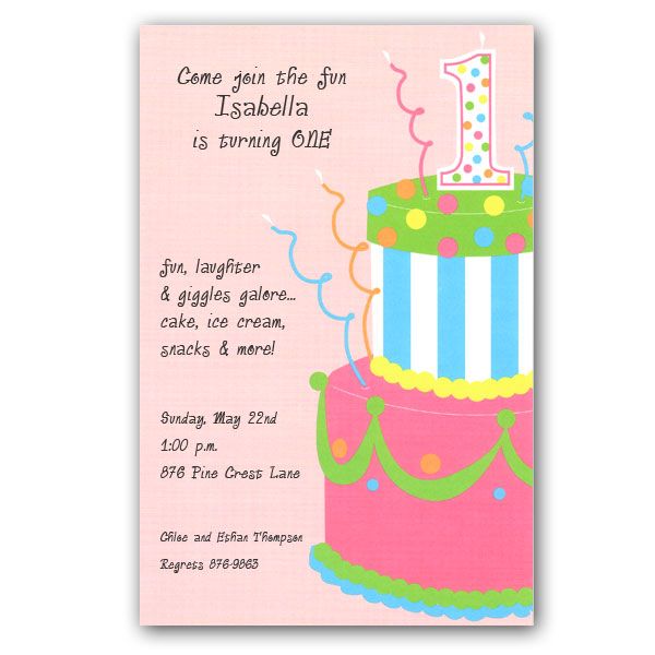 Birthday cake 1st Birthday Invitations For Girl