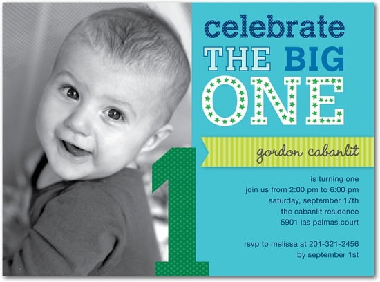 Blue first birthday party invitations