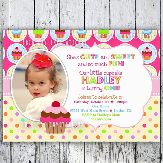 Bright cupcake birthday invitations