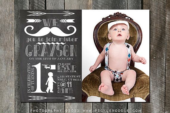 Chalk Mustache Birthday Invitations