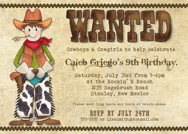 Cowboy boys birthday invitations
