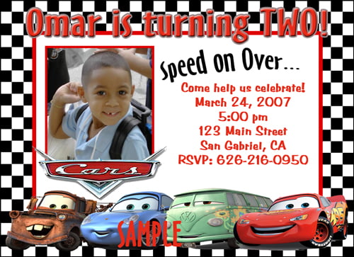 Custom photo disney cars birthday invitations