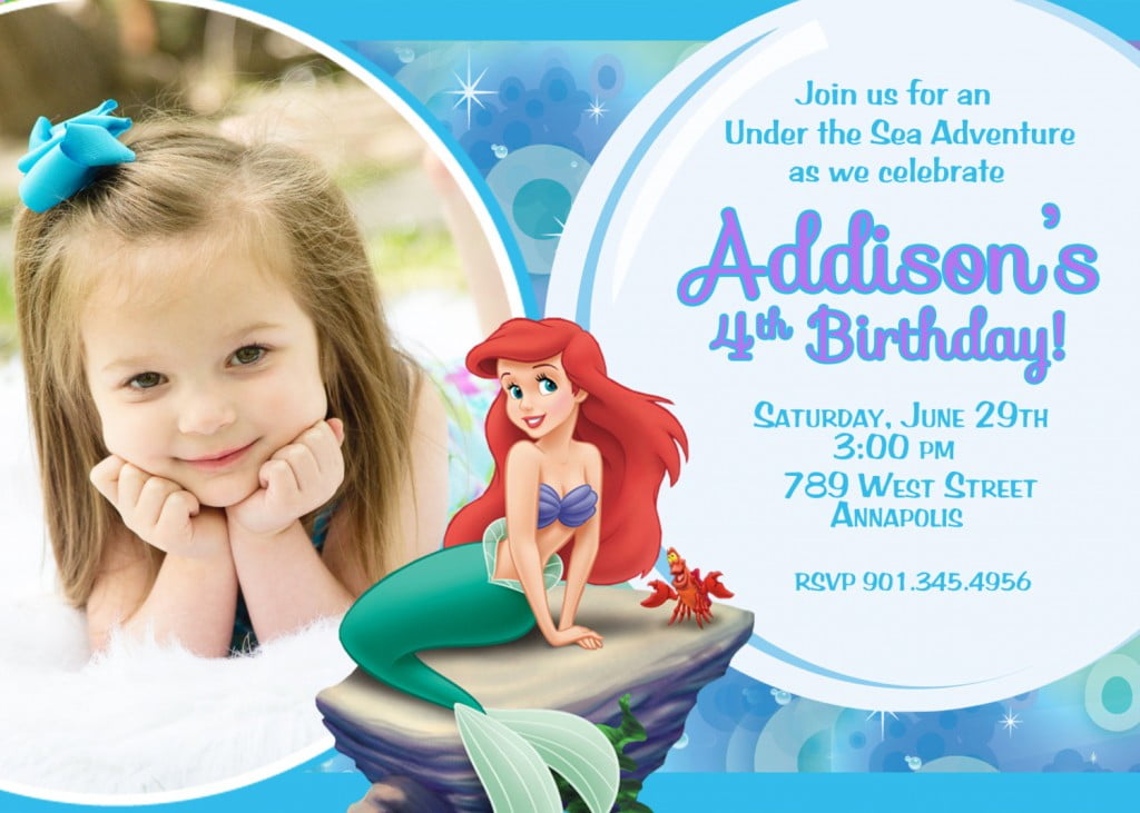 Cute Ariel Mermaid Birthday Invitations
