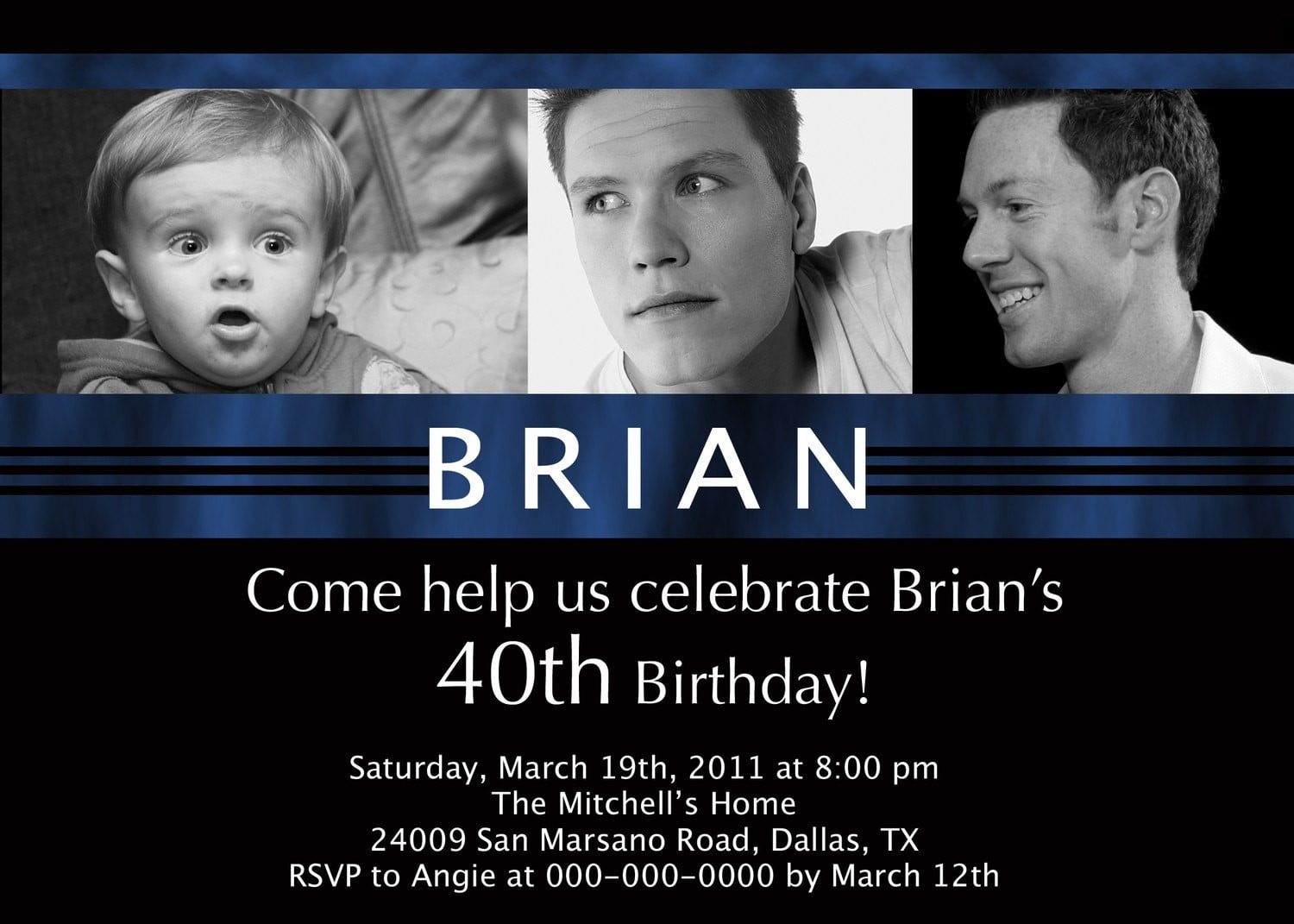 Dark Blue 40th Birthday Party Invitations Wording