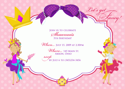 Fancy girls birthday invitations