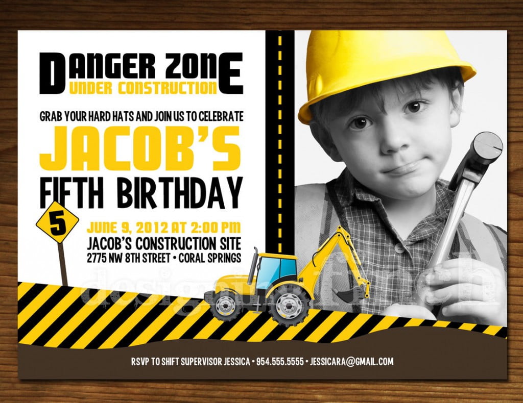 Hard Hat Construction Birthday Invitations