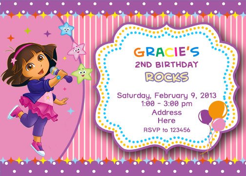 Karaoke Dora Birthday Invitations Ideas