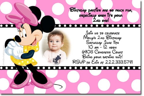 Minnie Mouse disney birthday invitations