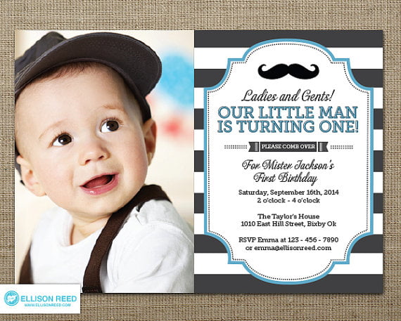 Photo Mustache Birthday Invitations