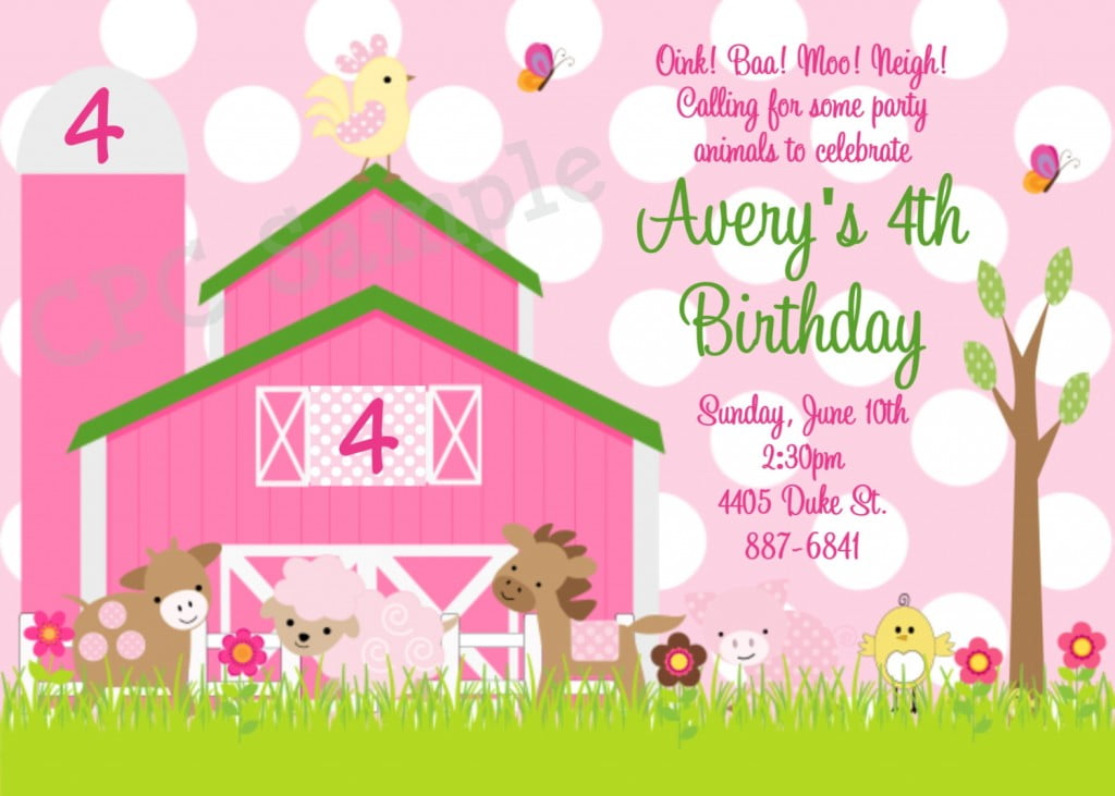 Pink Farm Birthday Invitations