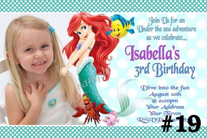 Polka Dots Ariel Mermaid Birthday Invitations