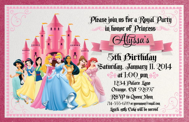 Scroll Disney Princess Birthday Invitations