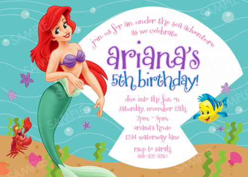 Simple Ariel Mermaid Birthday Invitations
