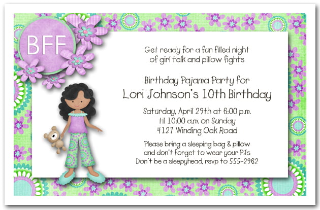 Slumber girls birthday invitations