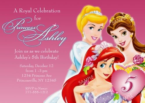 Three Disney Princess Birthday Invitations