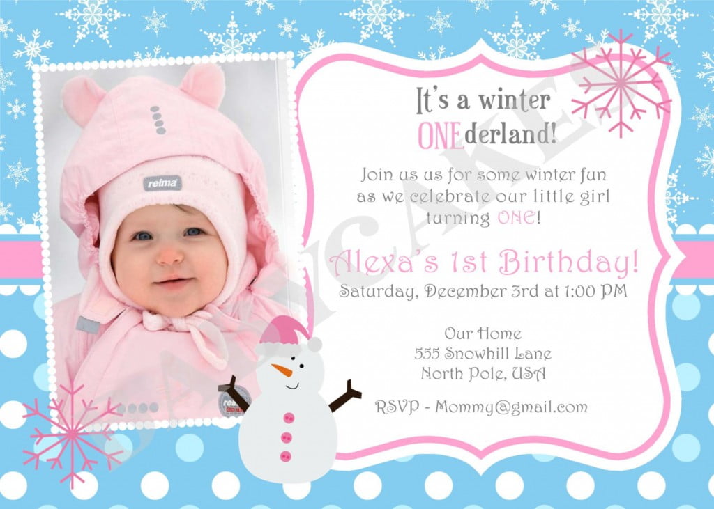 Winter 1st Birthday Invitations Wording