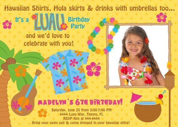 Yellow luau birthday invitations
