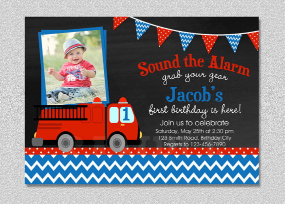 fire truck fireman birthday invitations