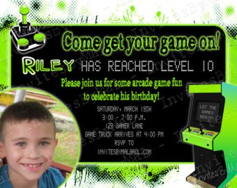 Arcade video game birthday invitations