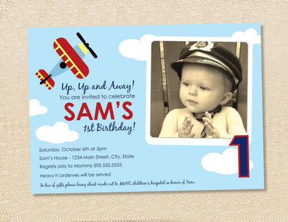 Baby airplane birthday invitations