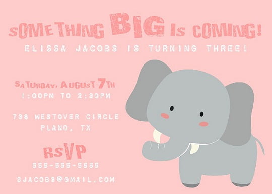 Big elephant birthday invitations