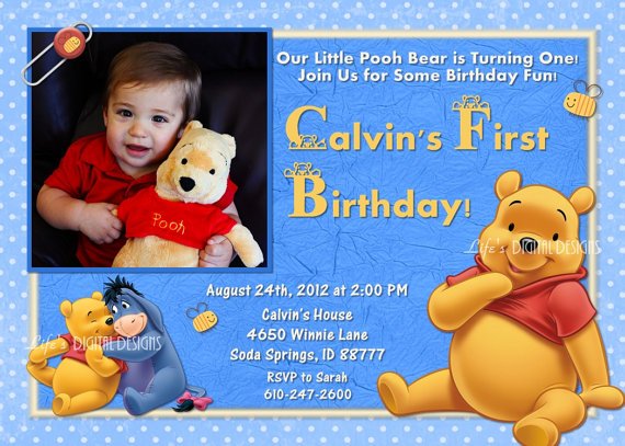 Blue winnie the pooh birthday invitations