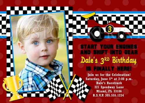 Boys race car birthday invitations