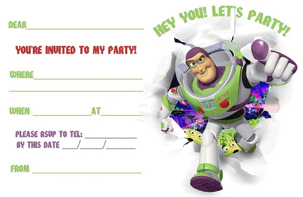 Buzz lightyear free printable toy story birthday invitations