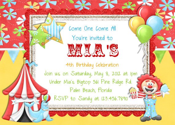 Circus carnival birthday party invitations